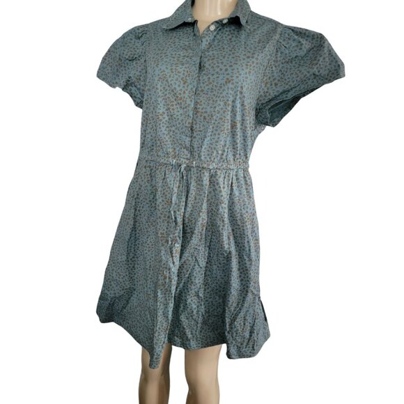 J. Crew Dresses & Skirts - J. Crew Button Up Midi Shirt Dress Blue w Brown Animal Print